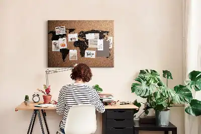 Tablă din plută cu contur minimalist al continentelor