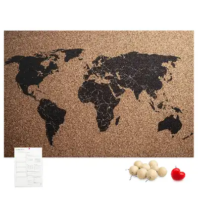Tablă din plută cu contur minimalist al continentelor