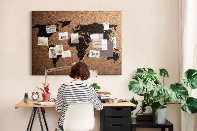 Tablă din plută cu contur minimalist al continentelor
