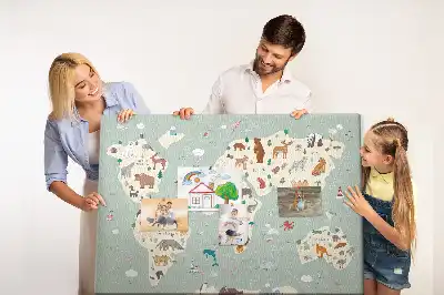 Panou din plută Harta lumii cu animale