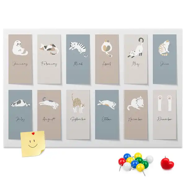 Panou din plută cu calendar și imprimeu cu pisici
