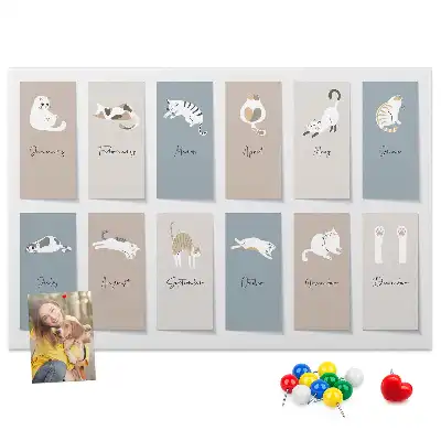 Panou din plută cu calendar și imprimeu cu pisici