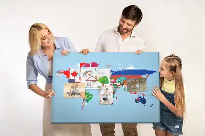 Tablă din plută cu țările lumii și steaguri