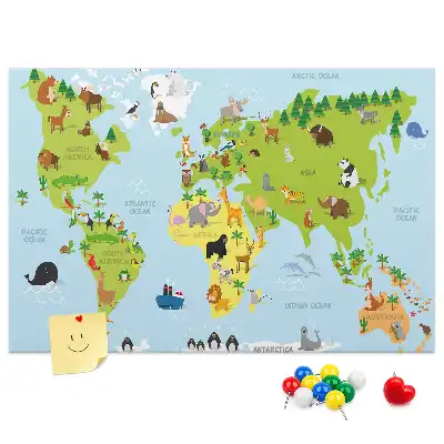 Panou de plută pentru copii cu hartă cu animale Atlas