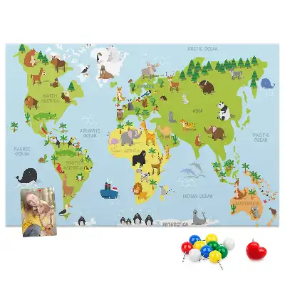 Panou de plută pentru copii cu hartă cu animale Atlas