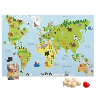 Panou de plută pentru copii cu hartă cu animale Atlas