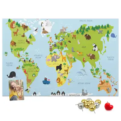 Panou de plută pentru copii cu hartă cu animale Atlas