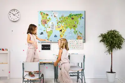 Panou de plută pentru copii cu hartă cu animale Atlas