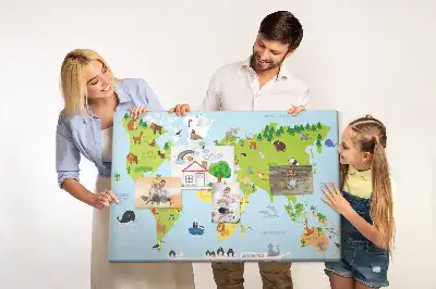Panou de plută pentru copii cu hartă cu animale Atlas