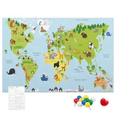 Panou de plută pentru copii cu hartă cu animale Atlas