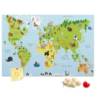 Panou de plută pentru copii cu hartă cu animale Atlas