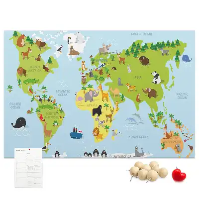 Panou de plută pentru copii cu hartă cu animale Atlas