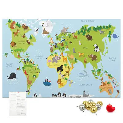 Panou de plută pentru copii cu hartă cu animale Atlas