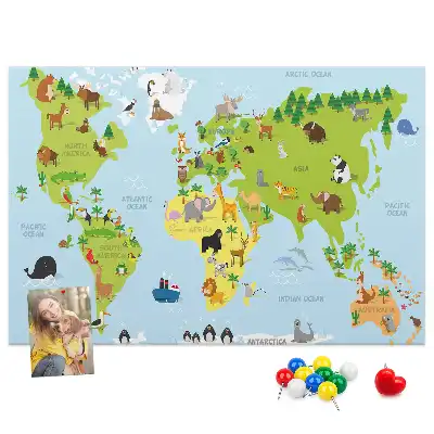 Panou de plută pentru copii cu hartă cu animale Atlas