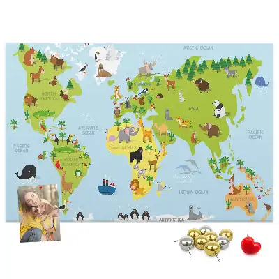 Panou de plută pentru copii cu hartă cu animale Atlas