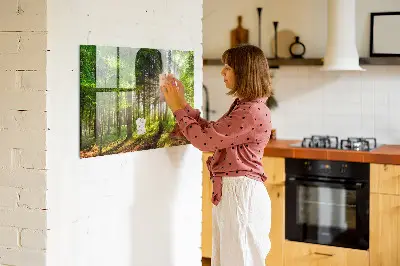 Tablă magnetică cu peisaj de răsărit de soare în pădure