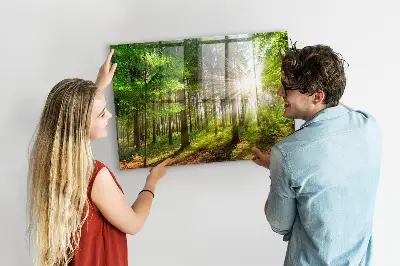 Tablă magnetică cu peisaj de răsărit de soare în pădure