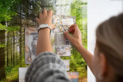 Tablă magnetică cu peisaj de răsărit de soare în pădure