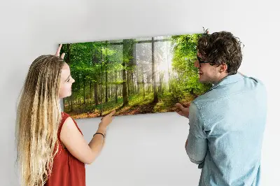 Tablă magnetică cu peisaj de răsărit de soare în pădure