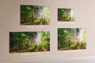 Tablă magnetică cu peisaj de răsărit de soare în pădure