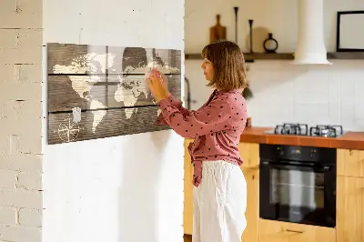 Tablă magnetică Harta lumii din scânduri