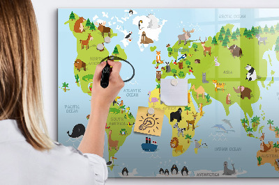 Tablă cu marker Harta lumii cu animale
