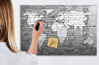 Tablă cu marker Harta lumii pe cărămizi