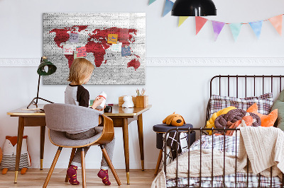 Tablă magnetică copii Zid de cărămidă harta lumii