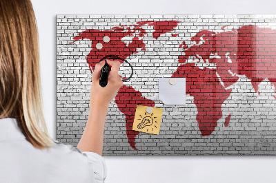Tablă magnetică copii Zid de cărămidă harta lumii