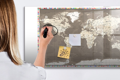Tablă cu marker Harta lumii maro