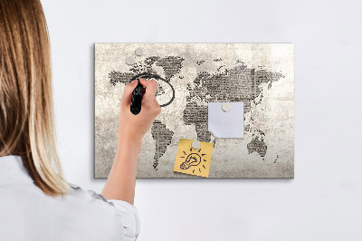 Tablă magnetică de scris Harta lumii ziar